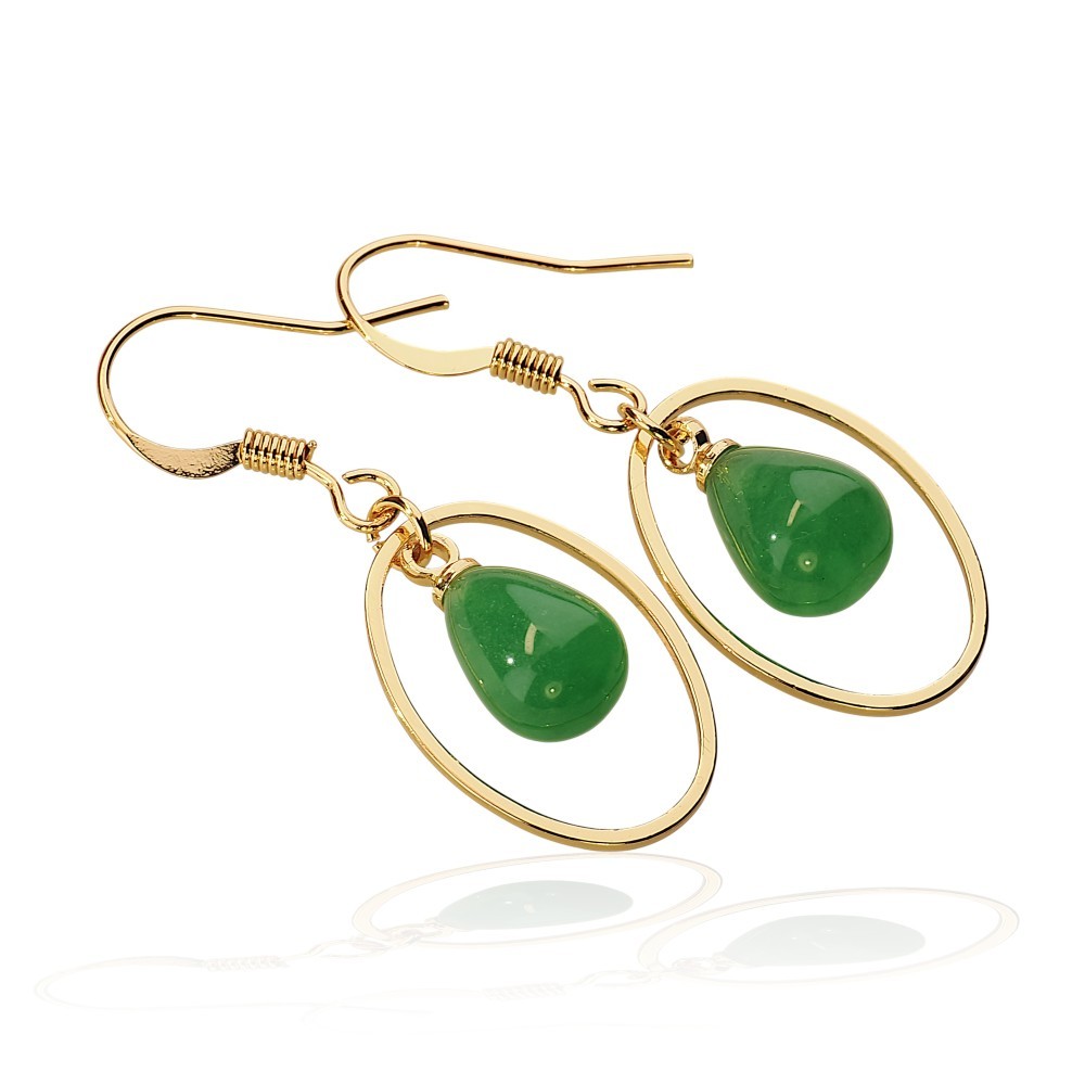 65% OFF Sterling Silver Green Jade Teardrop Hoop Earrings S30