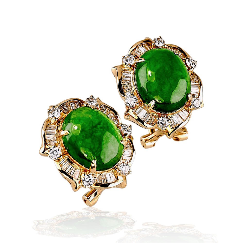 Imperial Green Jadeite Jade Earrings in 14K Gold