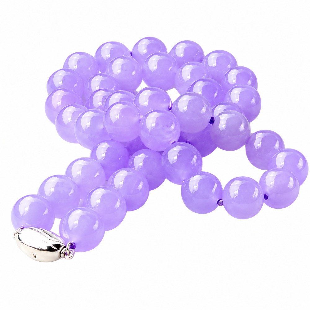 Lavender Jade Bead Necklace in Sterling Silver Clasp 22 Inch