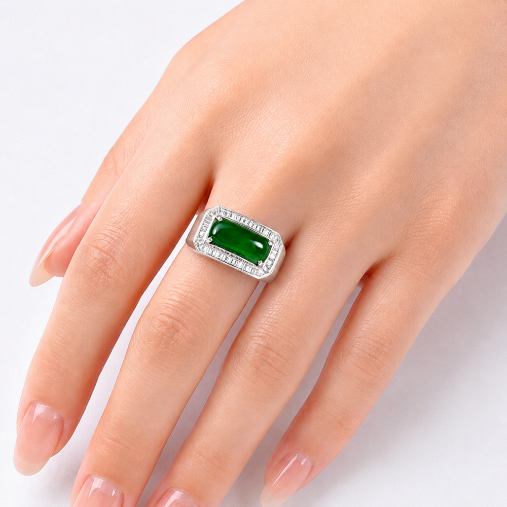 Rectangular Jadeite Ring in 18K White Gold