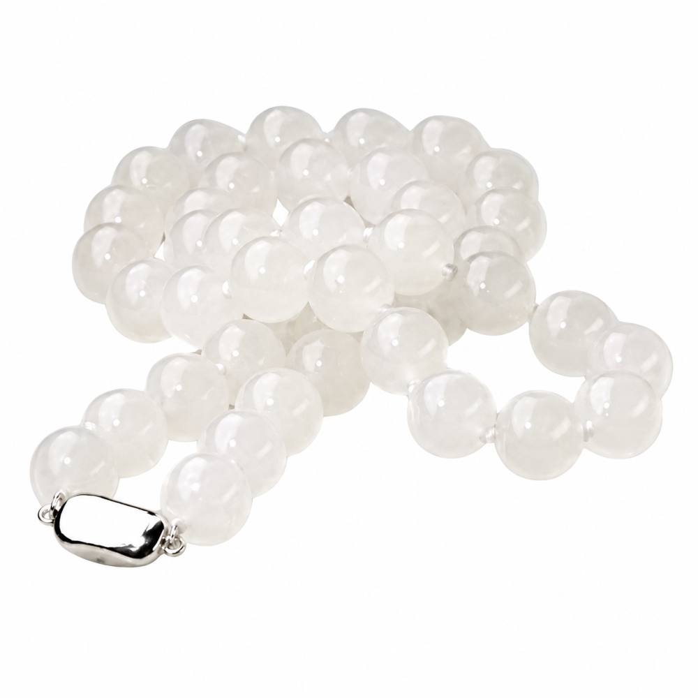White Jade Ball Necklace 925 Sterling Silver 18 Inch