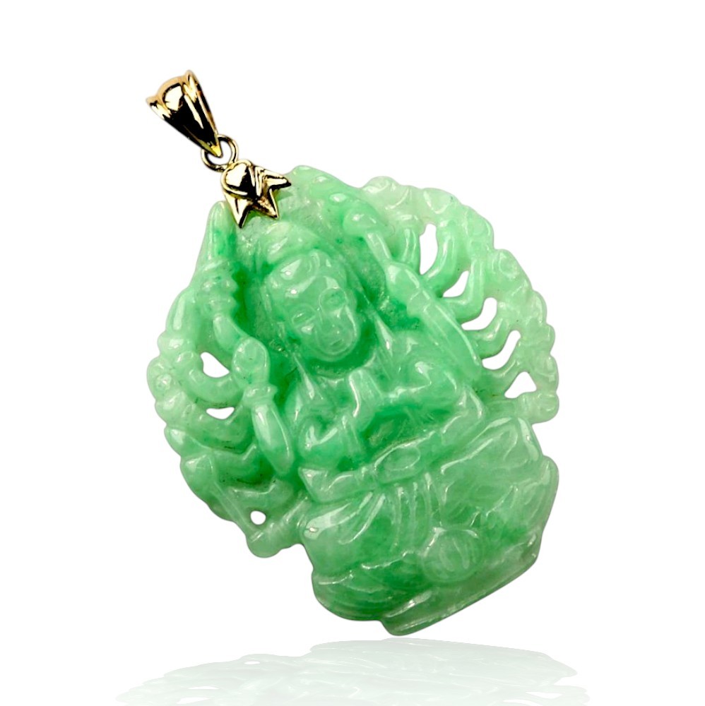 65% OFF 14K Gold Thousand Hand Guan Yin Green Jade Pendant JBUDA26