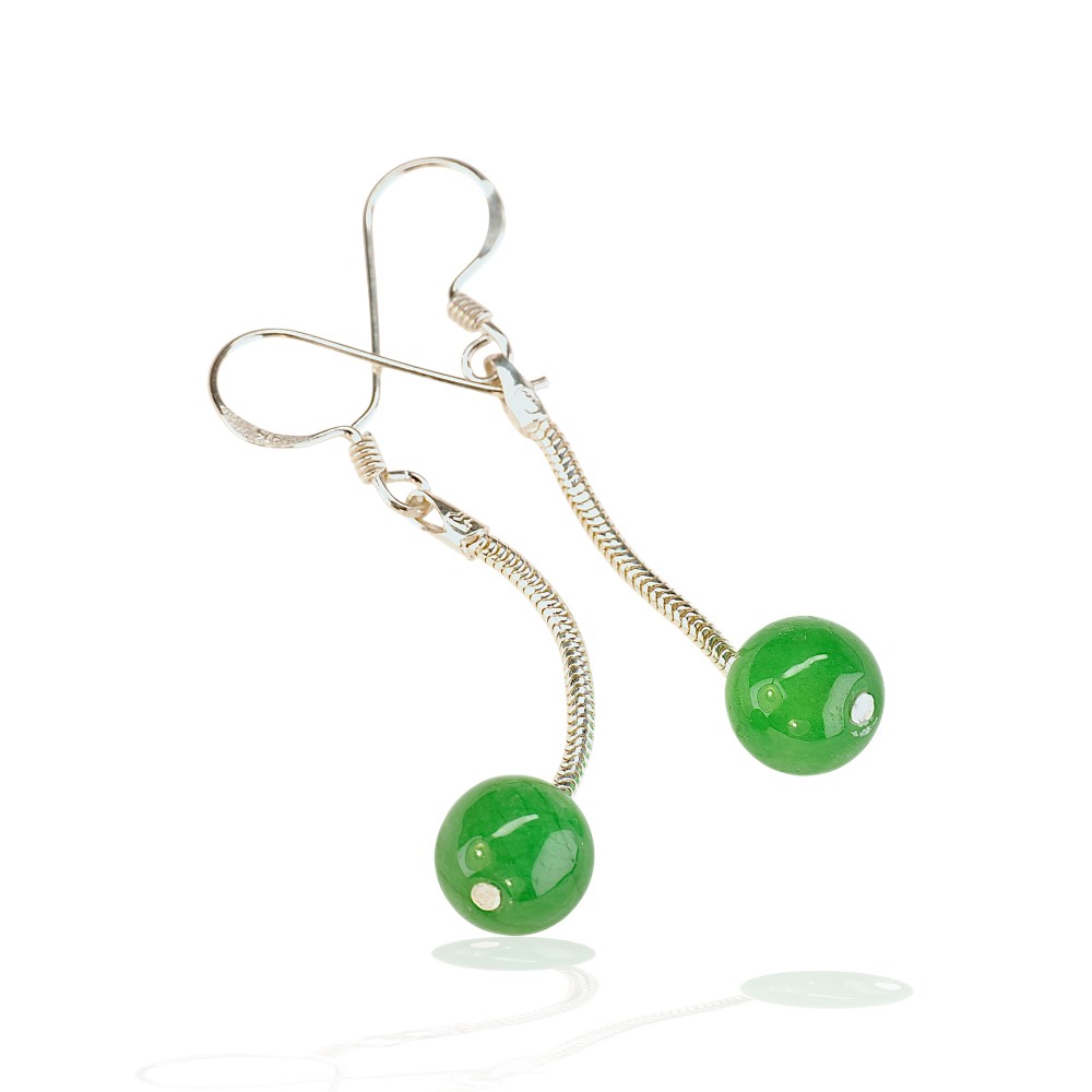 65% OFF Sterling Silver Green Jade Bead dangle Earrings S104