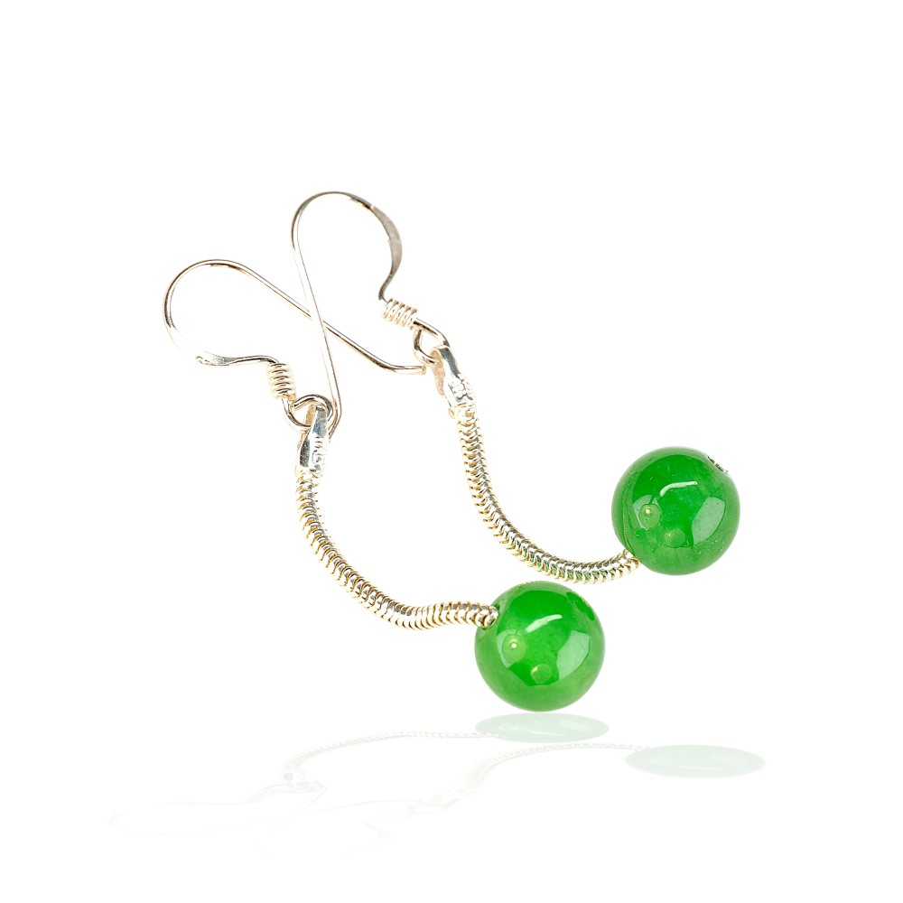 65% OFF Sterling Silver Green Jade Bead dangle Earrings S106