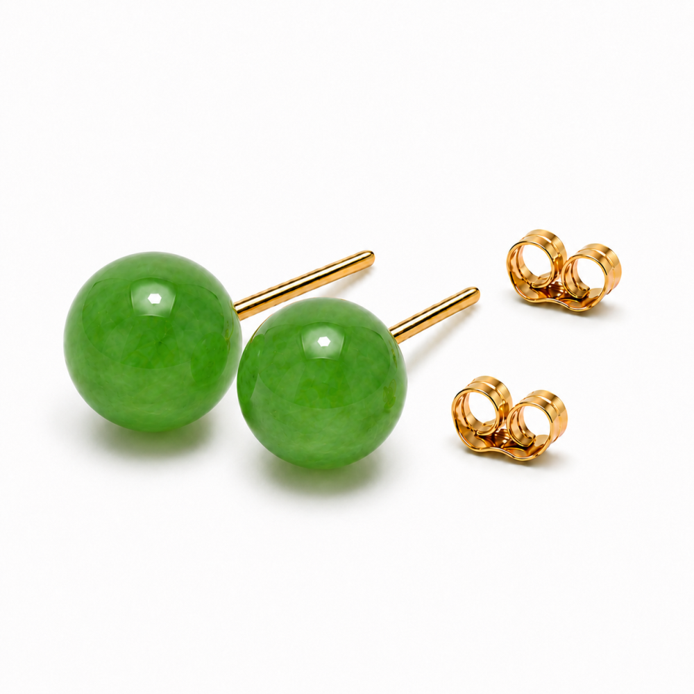 65% OFF 14K Gold Green Jade Ball Stud Earrings, 6mm S111