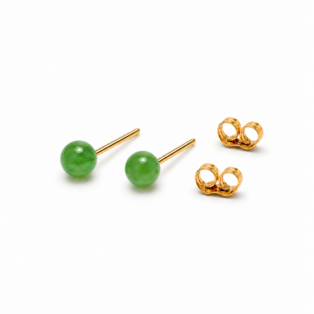 65% OFF 14K Gold Green Jade Ball Stud Earrings, 4mm S108