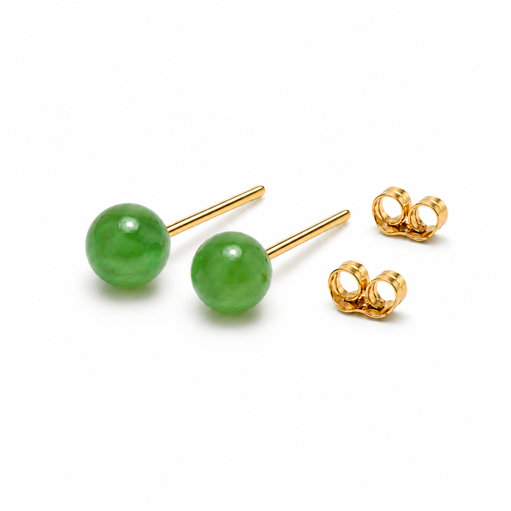 65% OFF 14K Gold Green Jade Ball Stud Earrings, 6mm S109