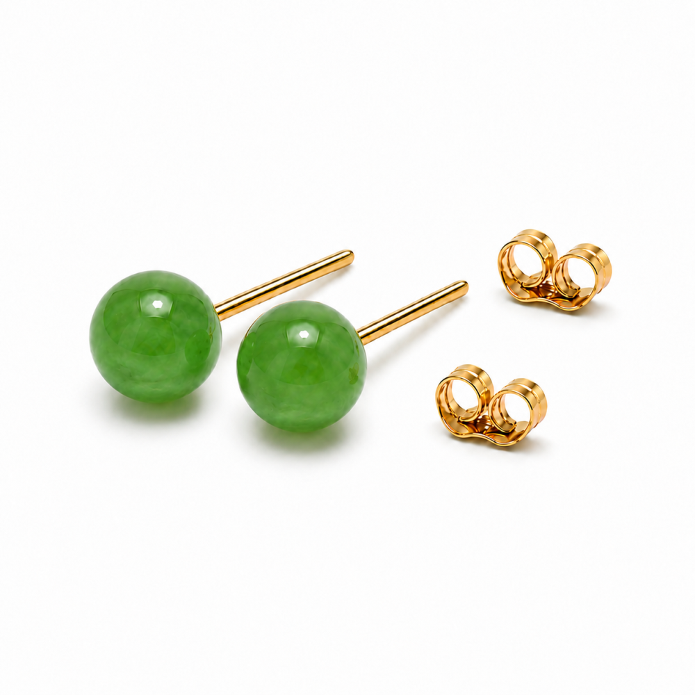65% OFF 14K Gold Green Jade Ball Stud Earrings, 8mm S110