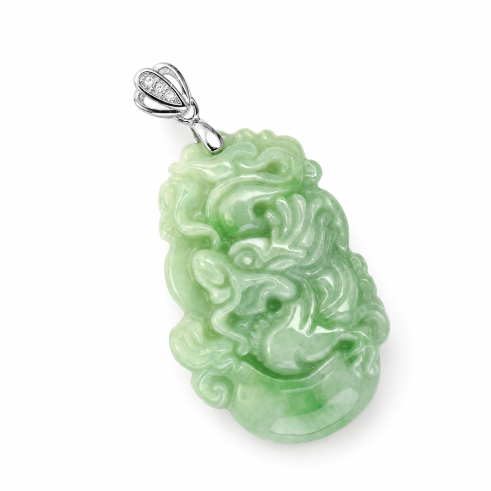 Dragon, Chinese Zodiac Jade Pendant – 925 Silver Bail S-125