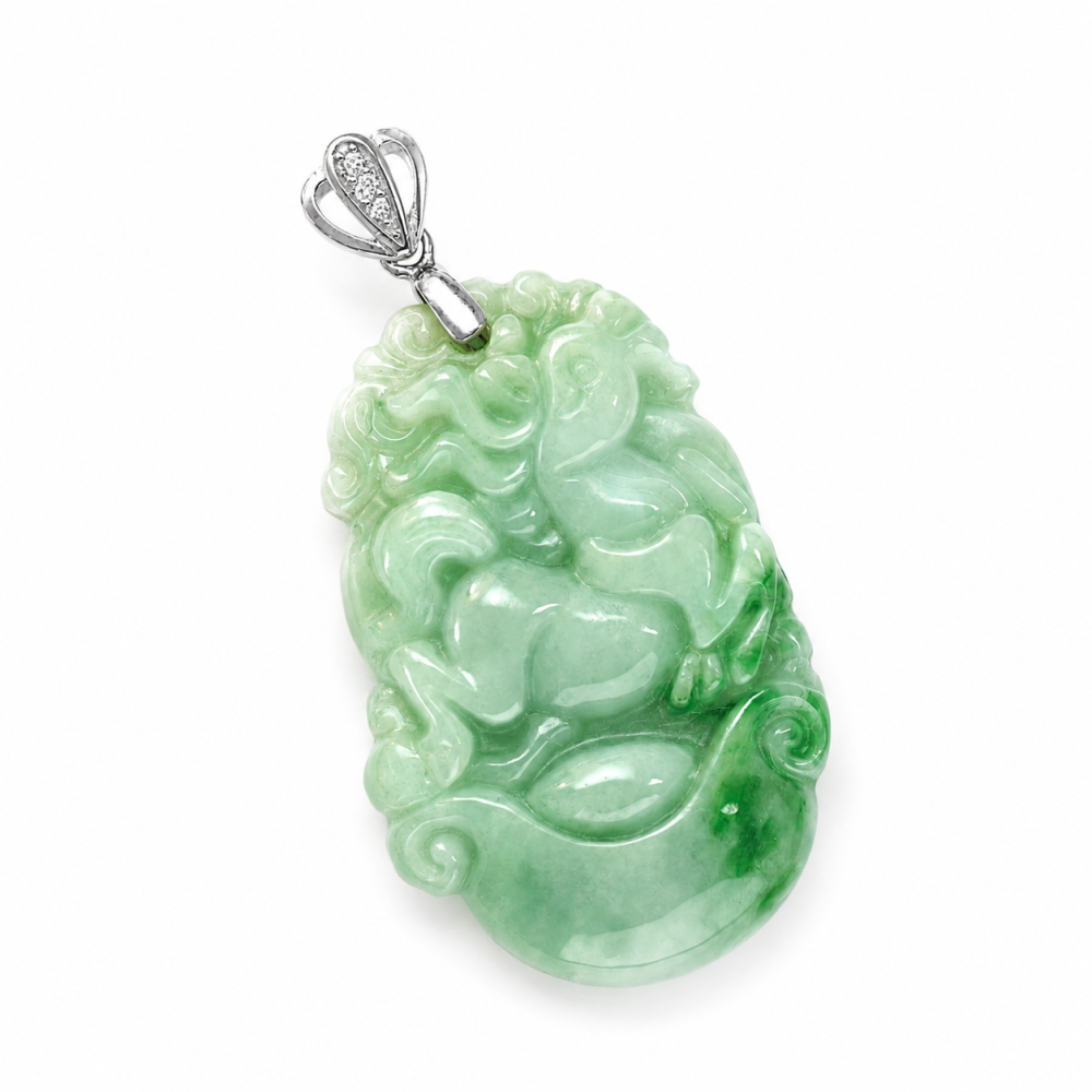 Horse, Chinese Zodiac Jade Pendant – 925 Silver Bail S-127