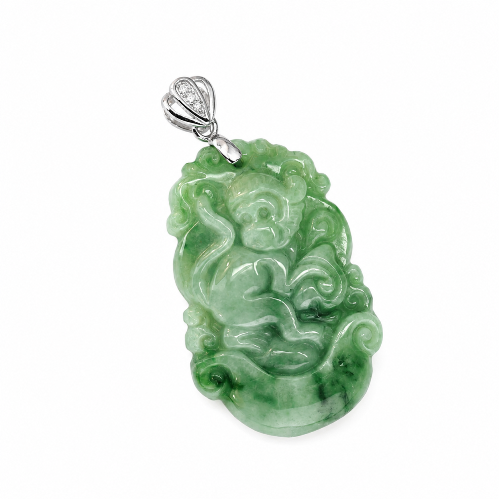 Monkey, Chinese Zodiac Jade Pendant – 925 Silver Bail S-129