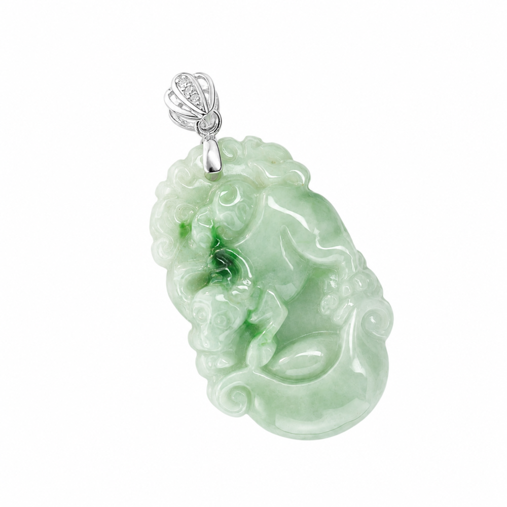 Ox, Chinese Zodiac Jade Pendant – 925 Silver Bail S-122