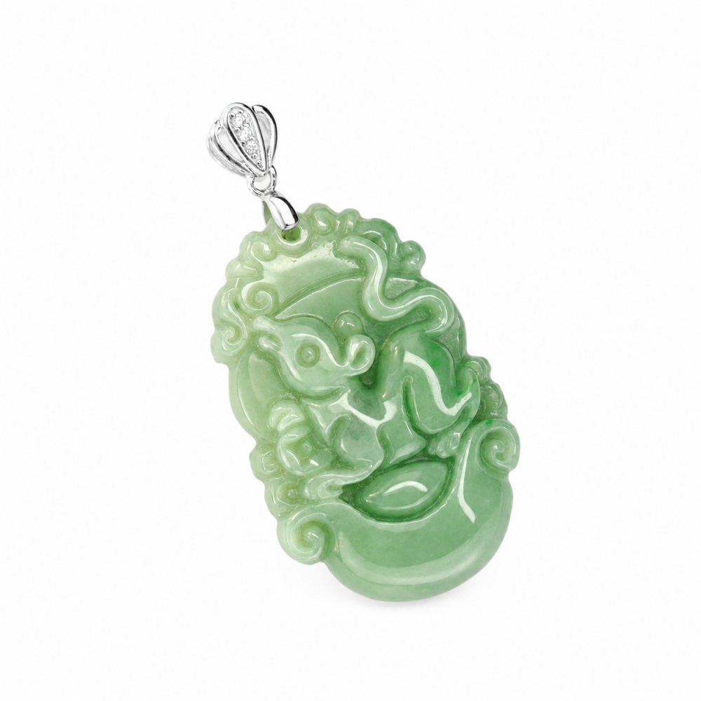 Rat, Chinese Zodiac Jade Pendant – 925 Silver Bail S121