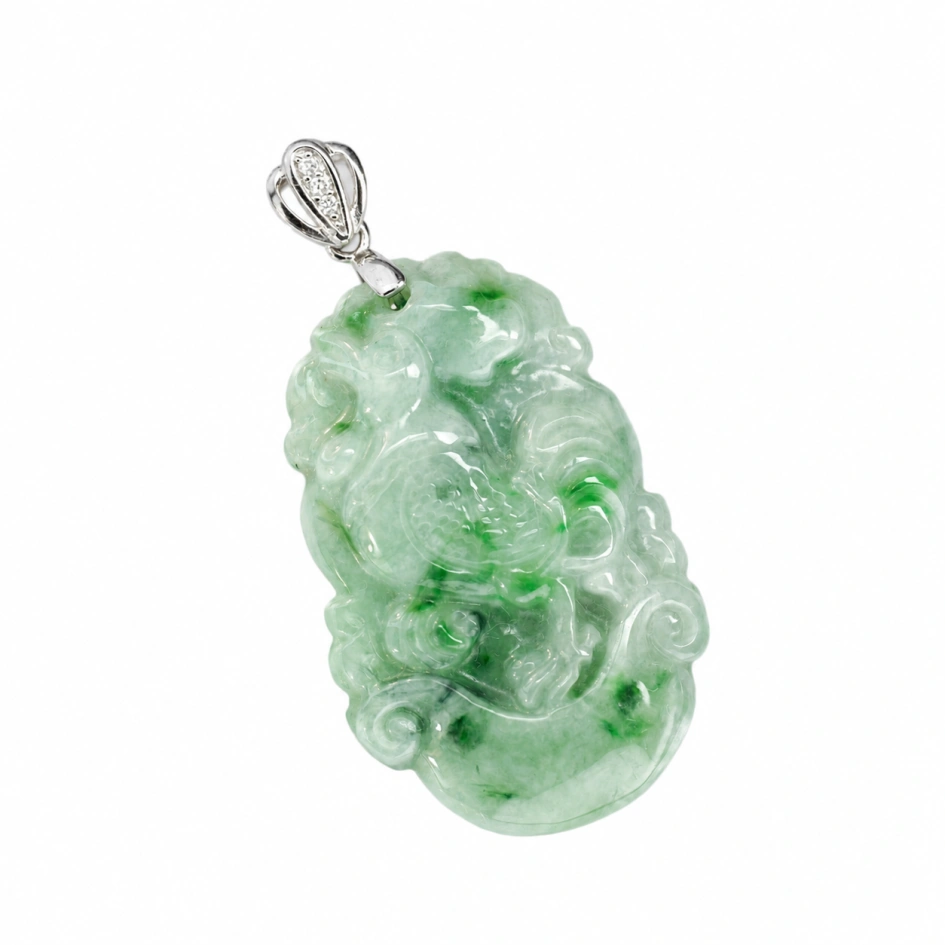 18K White Gold Lavender Jade Dragon Pendant | Genuine Jadeite
