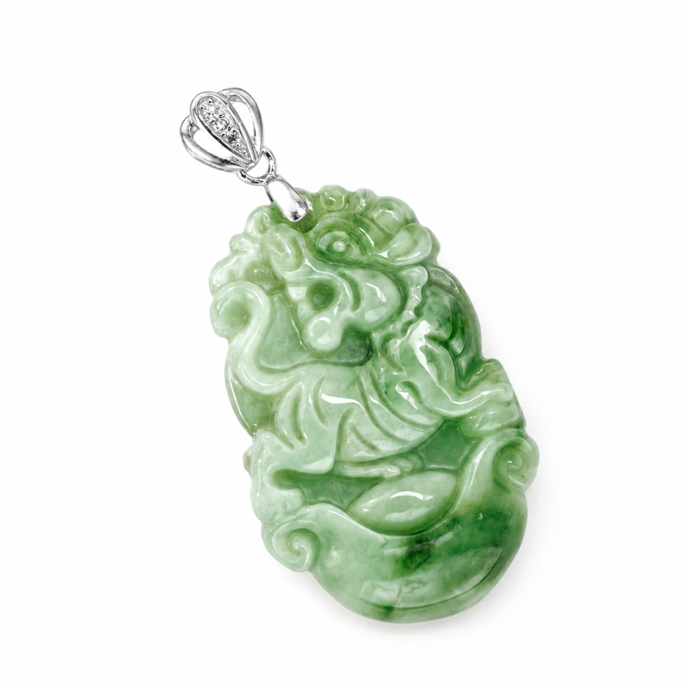 Tiger, Chinese Zodiac Jade Pendant – 925 Silver Bail S-123