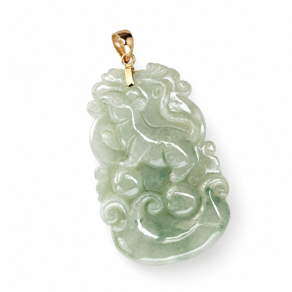 Solid 14K gold rat zodiac jade pendant