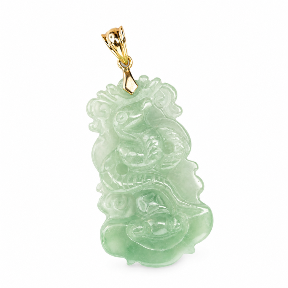 Solid 14K Gold Snake Zodiac Jade Pendant