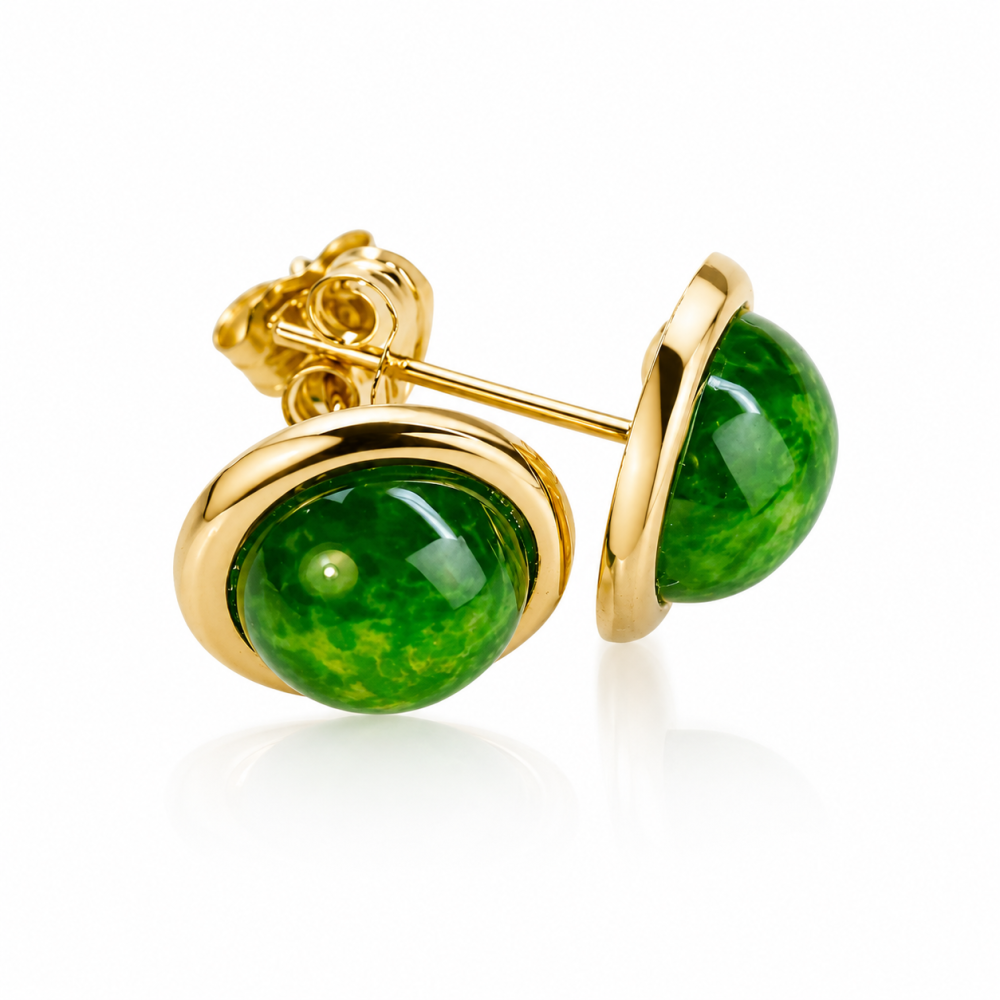 65% OFF, 14K Gold Imperial Green Jade Stud Earring S75