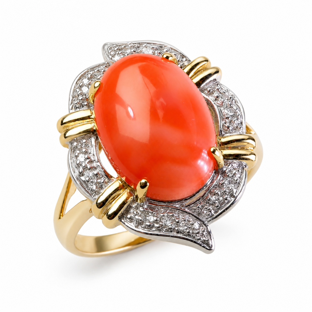Solid 14K Gold Coral Ring