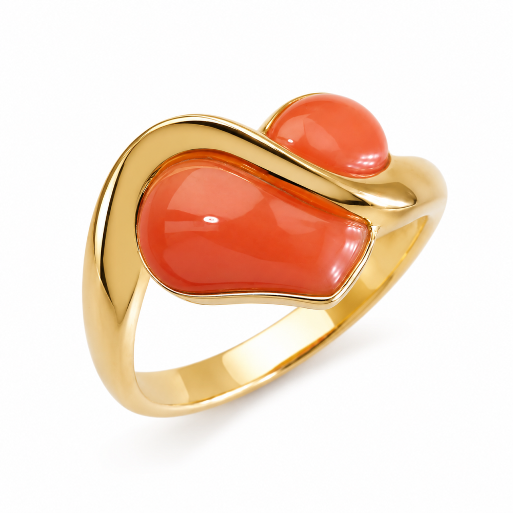 Solid 14K Gold Coral Ring