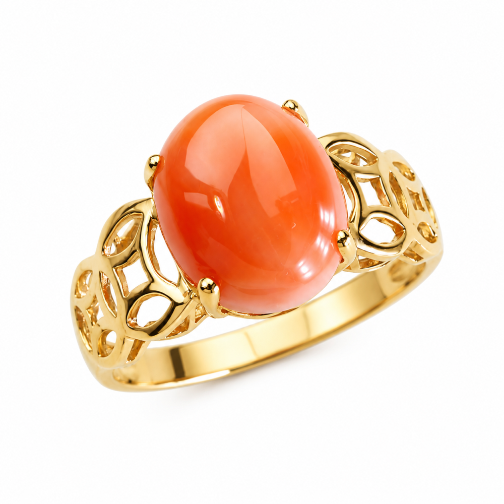 Solid 14K Gold Coral Ring