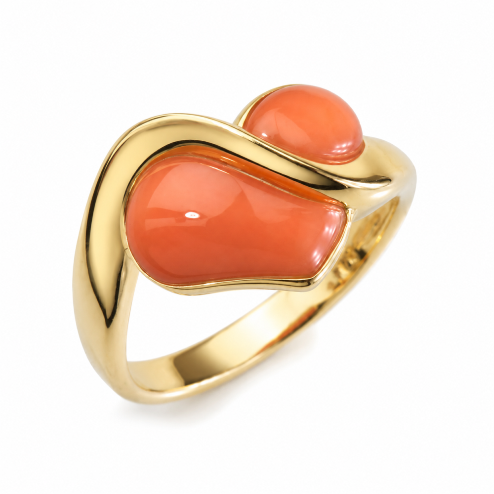 Solid 14K Gold Coral Ring
