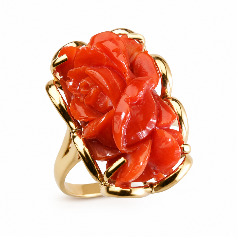 Solid 14K Gold Coral Ring