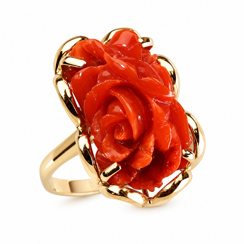 Solid 14K Gold Coral Ring