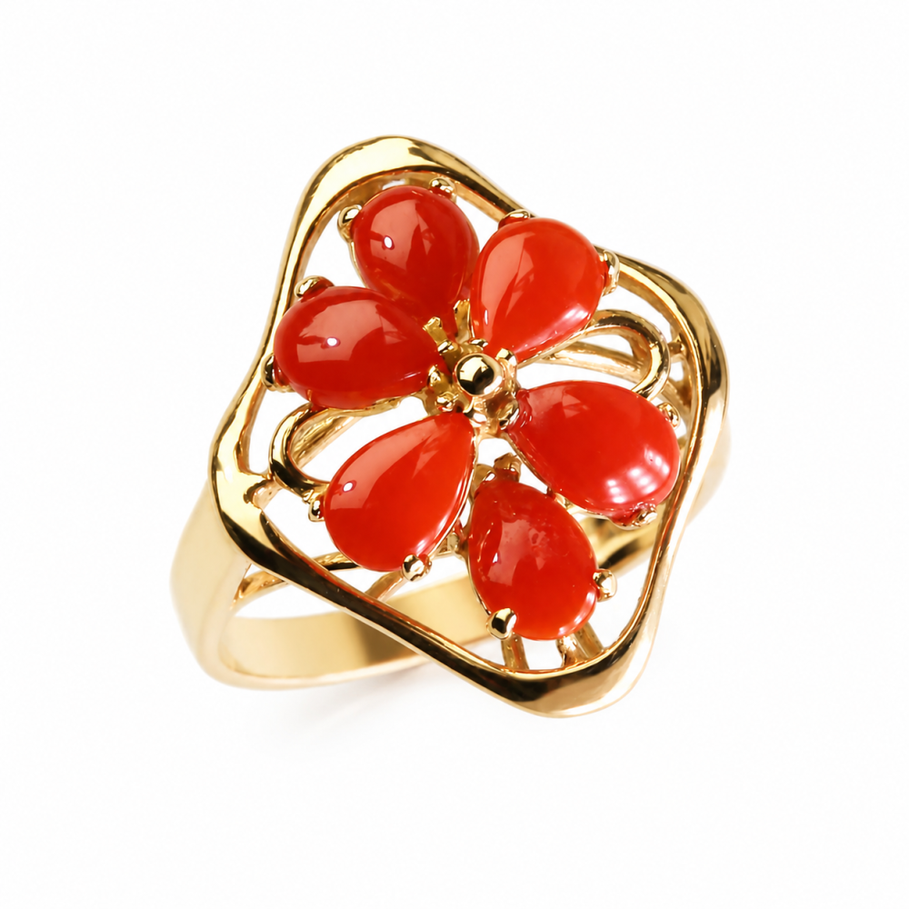 Solid 14K Gold Coral Ring