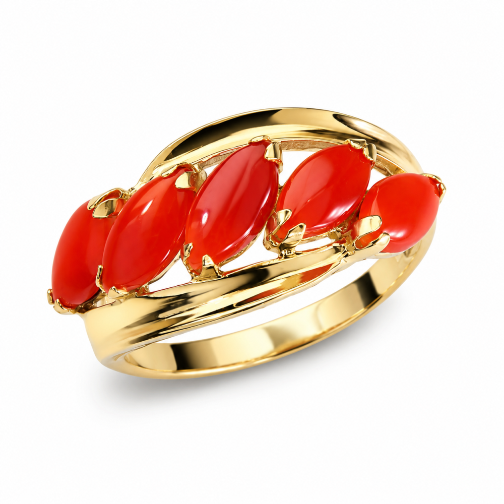 Solid 14K Gold Coral Ring