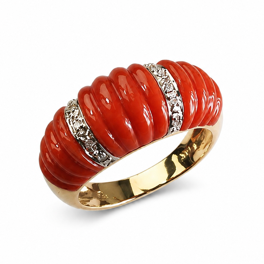 Solid 14K Gold Coral Ring