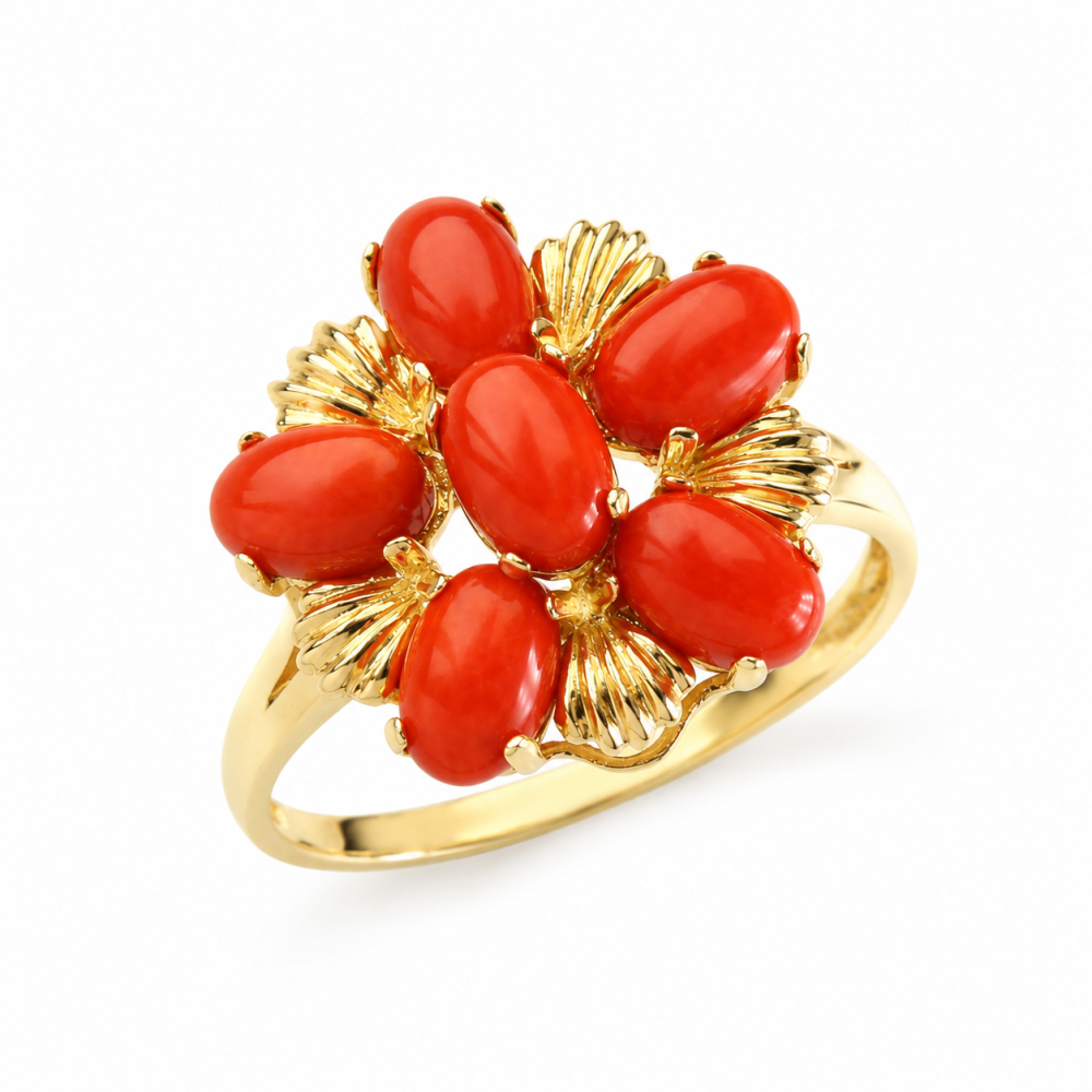 Solid 14K Gold Coral Ring