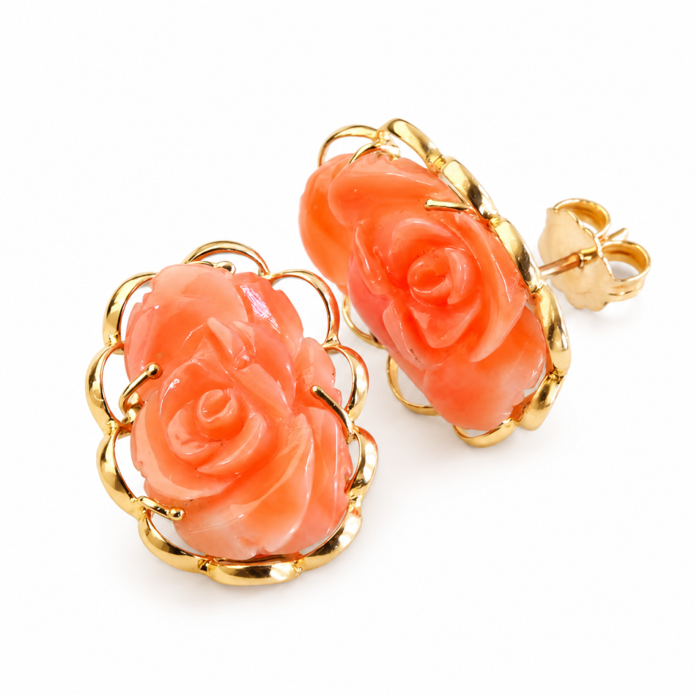 Solid 14K Gold Coral Earrings