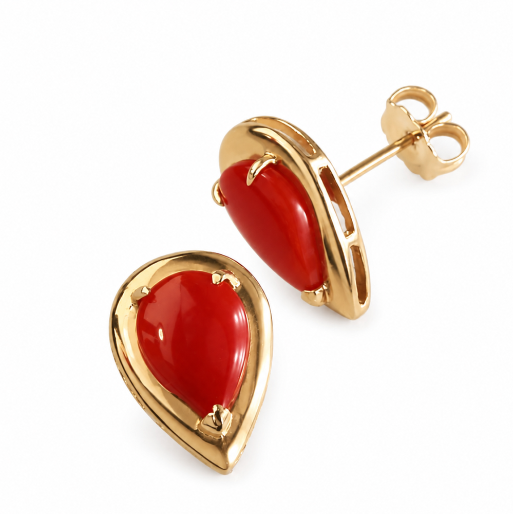 Solid 14K Gold Coral Earrings