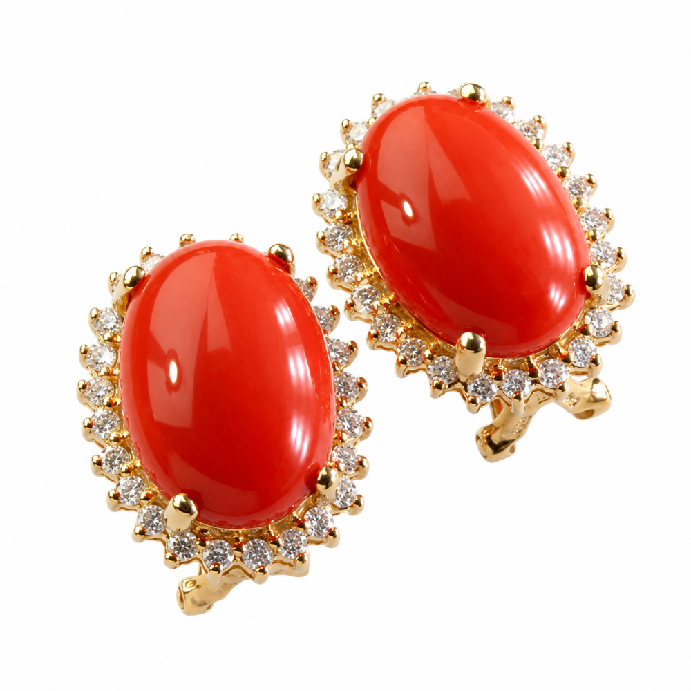 Solid 14K Gold Coral Earrings