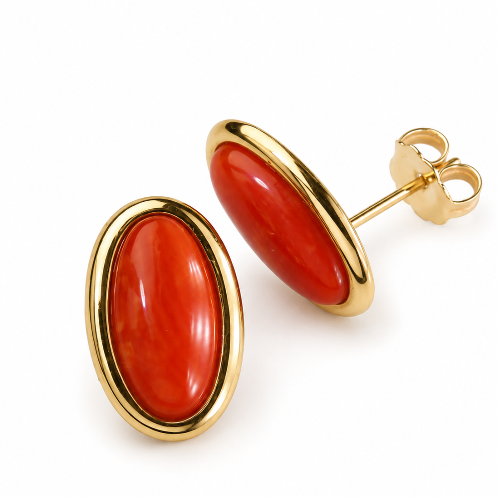 Solid 14K Gold Coral Earrings