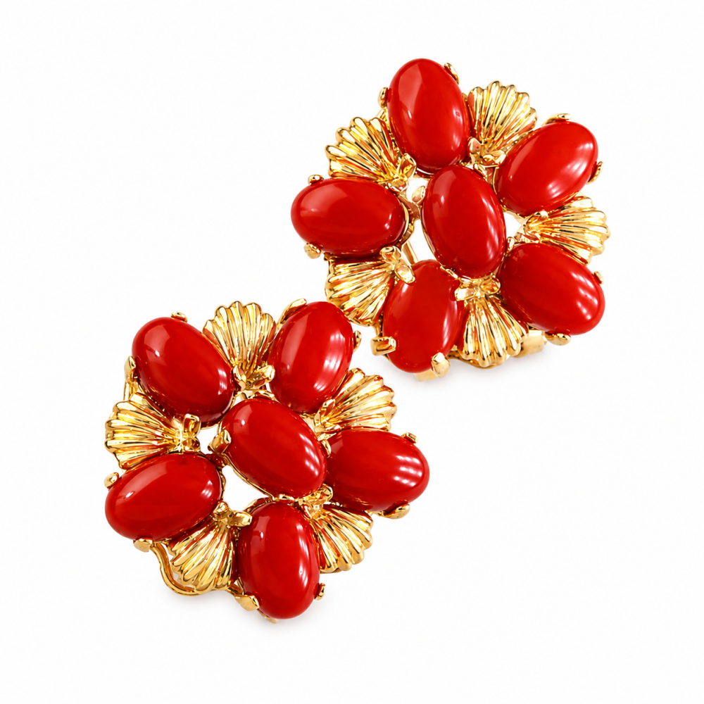 Solid 14K Gold Coral Earrings