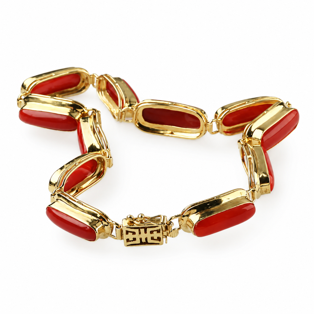 Solid 14K Gold Coral Bracelet