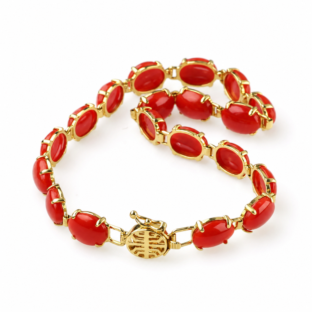 Solid 14K Gold Coral Bracelet