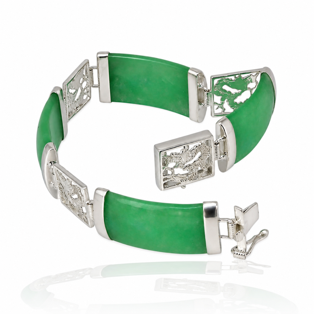 925 Sterling Silver Green Jade Segment Bracelet