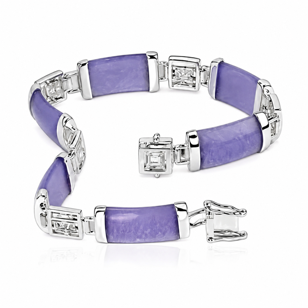925 Sterling Silver Lavender Jade Segment Bracelet