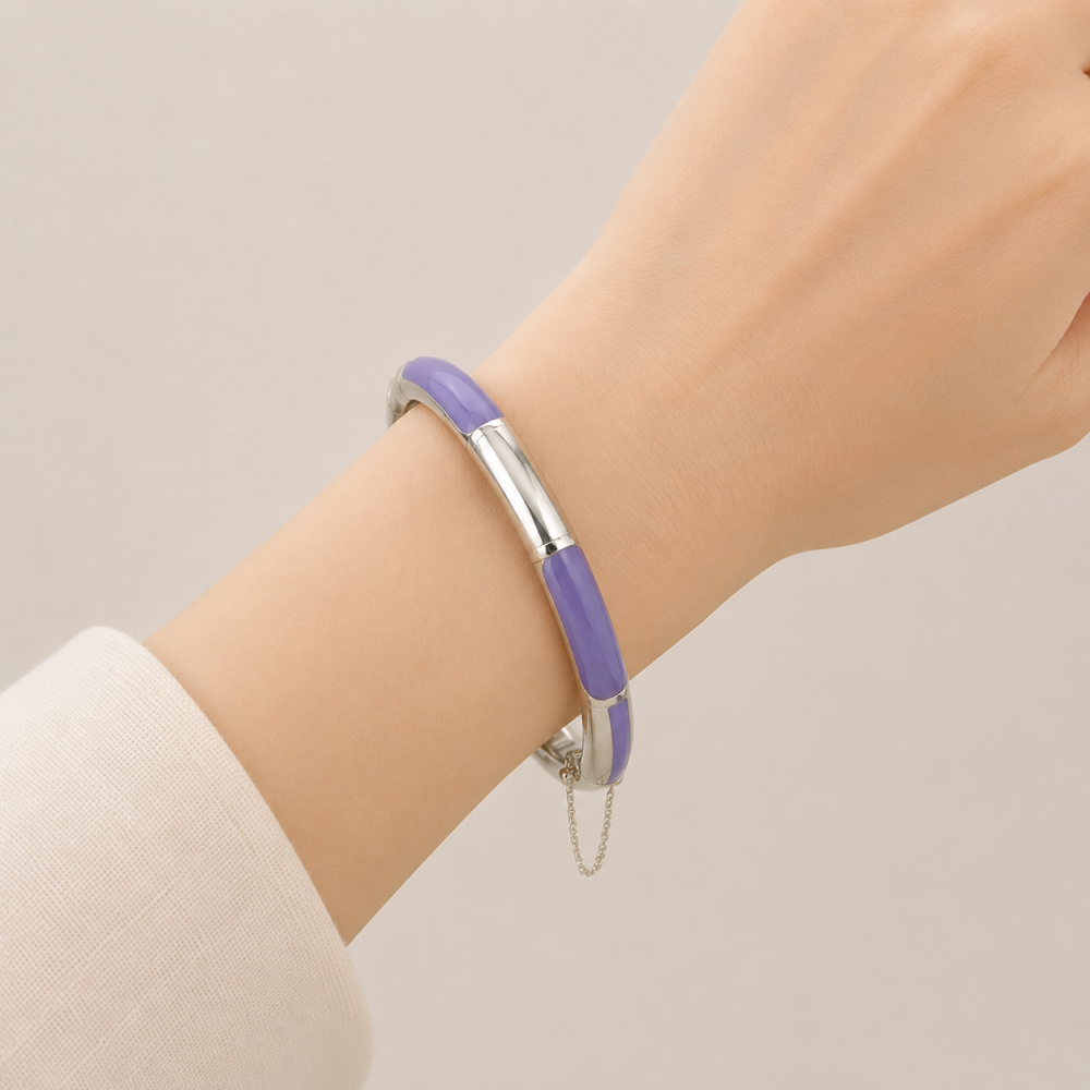 925 Sterling Silver Lavender Jade Bangle, 56mm Inner Diameter
