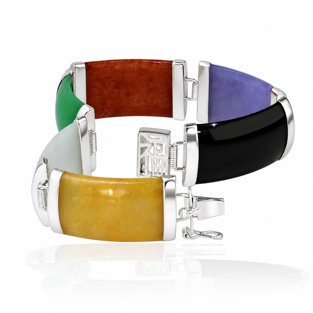 925 Sterling Silver Multi-Color Jade Segment Bracelet