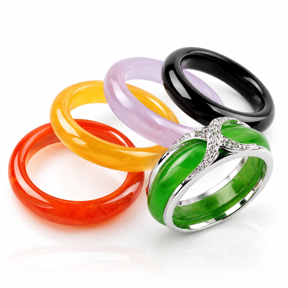 14K White Gold Multi-Color Jade Ring Collection, Special-1