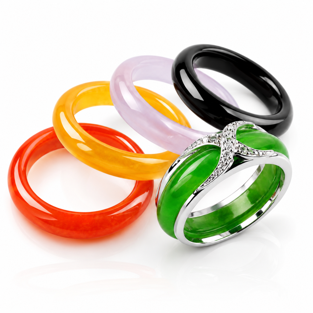 14K White Gold Multi-Color Jade Ring Collection, Special-1