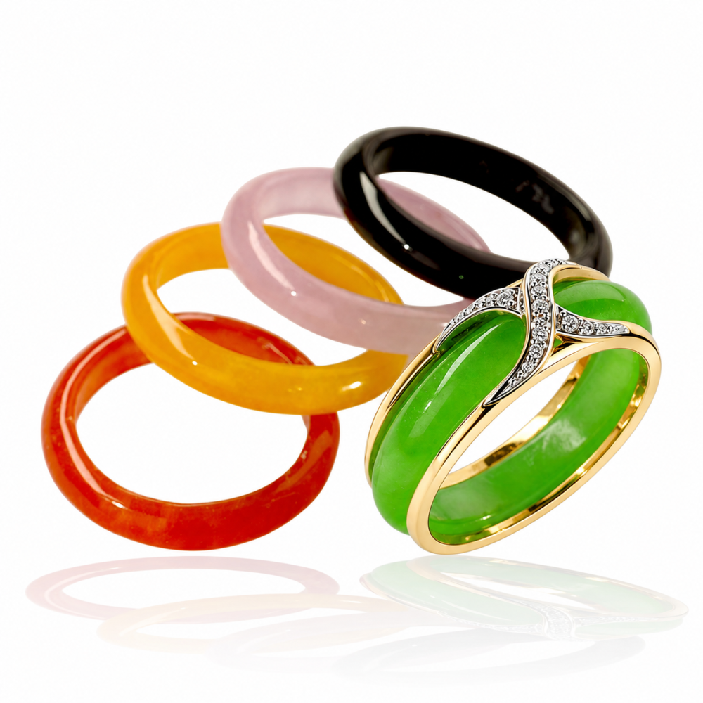 14K Yellow Gold Multi-Color Jade Ring Collection, Special-2