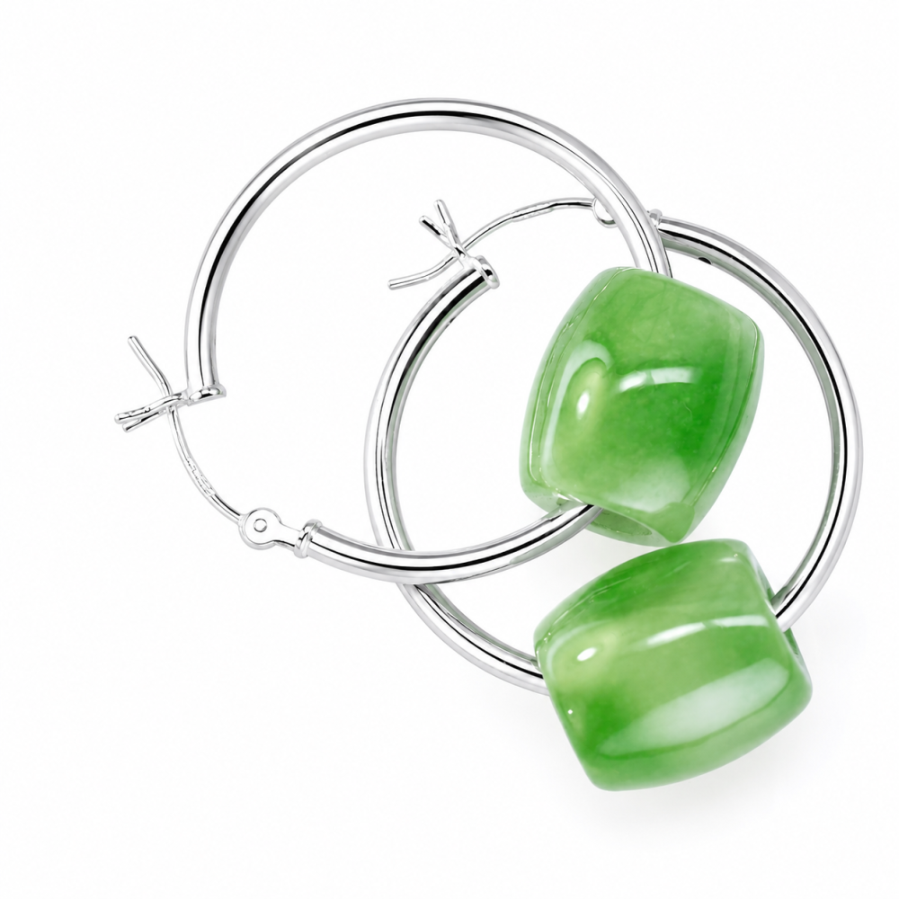 75% OFF Green Barrel Hoop Earrings in Sterling Silver SPECIAL-134