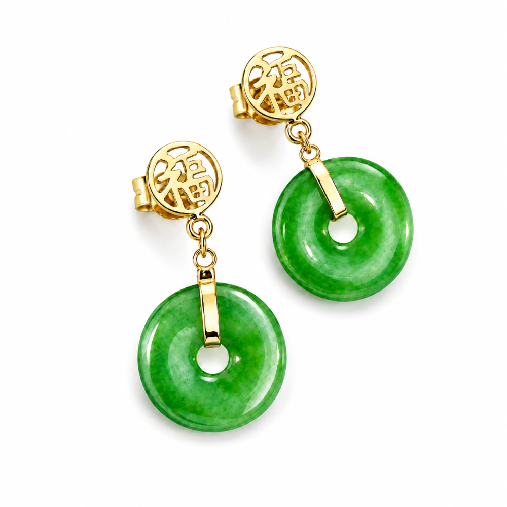 60% OFF Green jade Donut Fu Dangle Earrings in 14K Gold S136