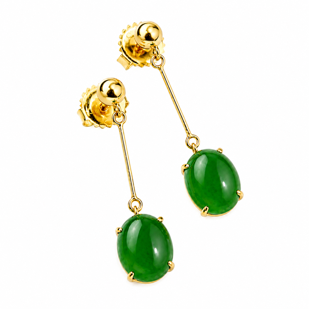 60% OFF Oval Green Long Drop Earrings in 14K Gold S139