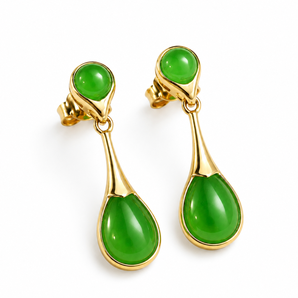 60% OFF Imperial Green Jade Teardrop Dangle Earrings S-135